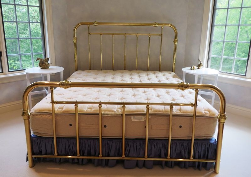 Classic polished brass king bed headboard and footboard. Headboard is ...