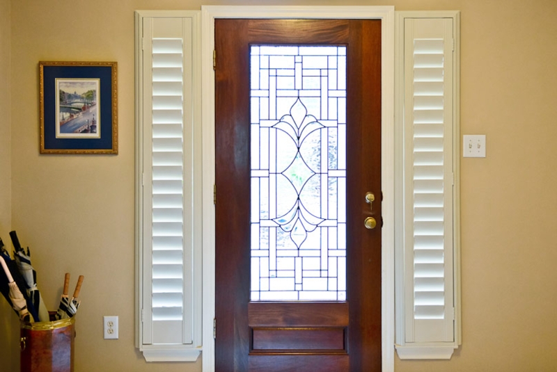 Classic Sidelight Window Treatments with White Louvers