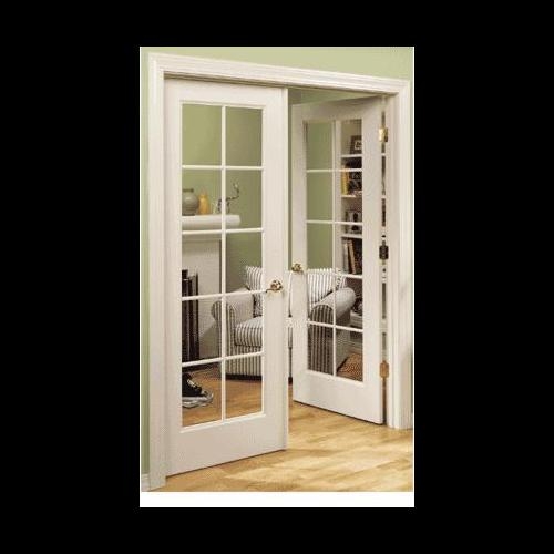 Classic White French Doors with Elegant Brass Knobs