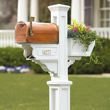 Classic White Mailbox Post with Flower Box