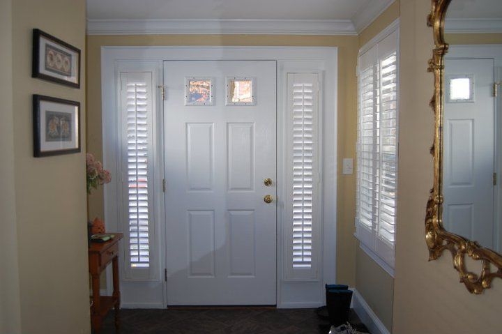 Classic White Sidelite Shutters by Front Door