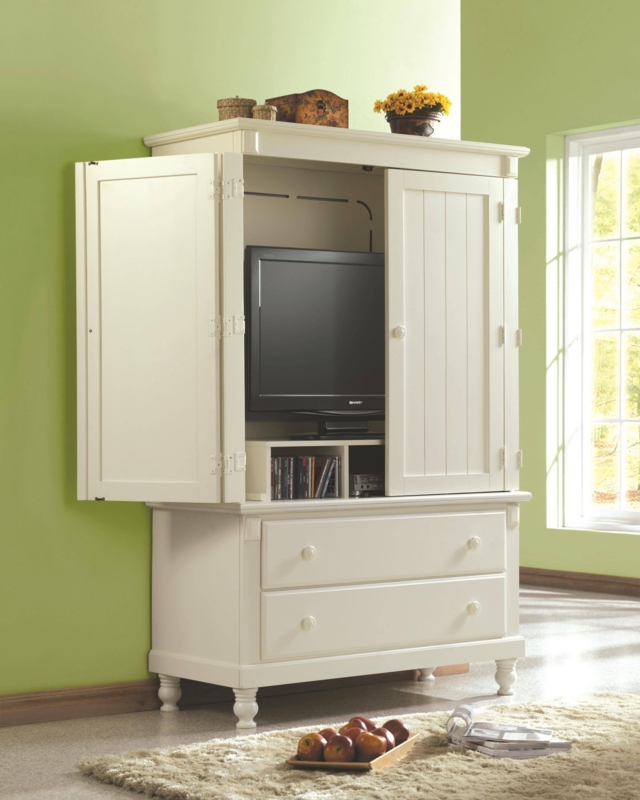 Classic White TV Armoire with Doors and Drawers