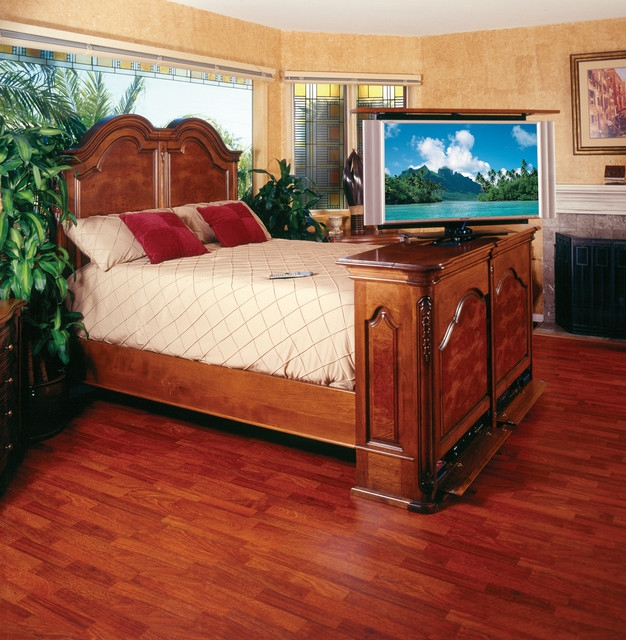 Classic Wooden Bed with Built-In Footboard TV