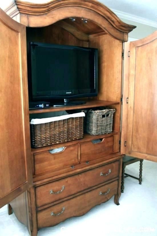 Classic Wooden TV Armoire with Pocket Doors