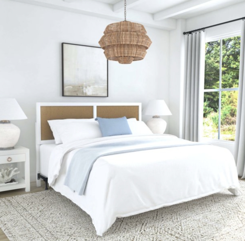 Coastal Bed Frame with Woven Rattan Headboard
