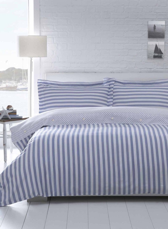 Coastal Blue and White Striped Bedroom Bedding Set