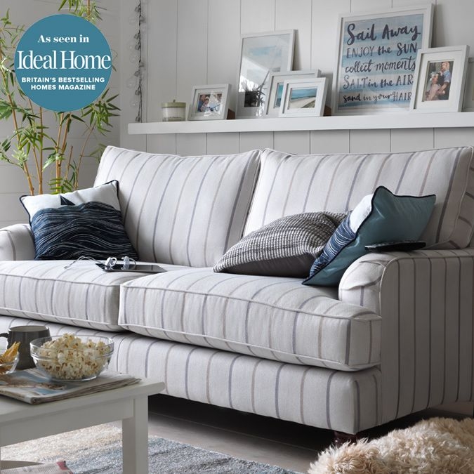 Coastal Cream and Blue Striped Beach House Sofa
