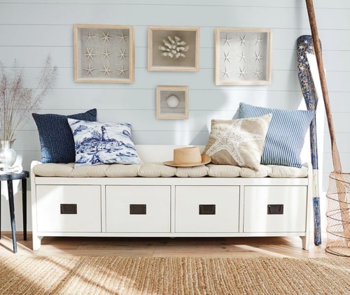 Coastal Entryway Bench with Storage and Nautical Decor