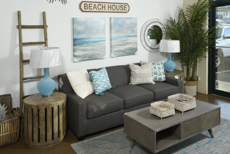 Coastal Living Room with Modern Beach House Sofa