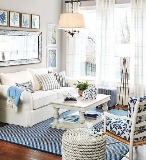 Coastal Living Room with Nautical Ottomans