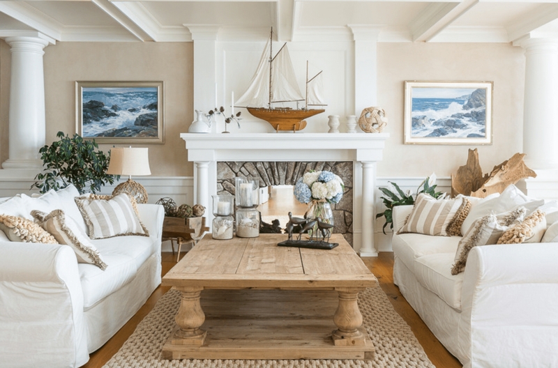Coastal Living Room with Rustic Wooden Accents