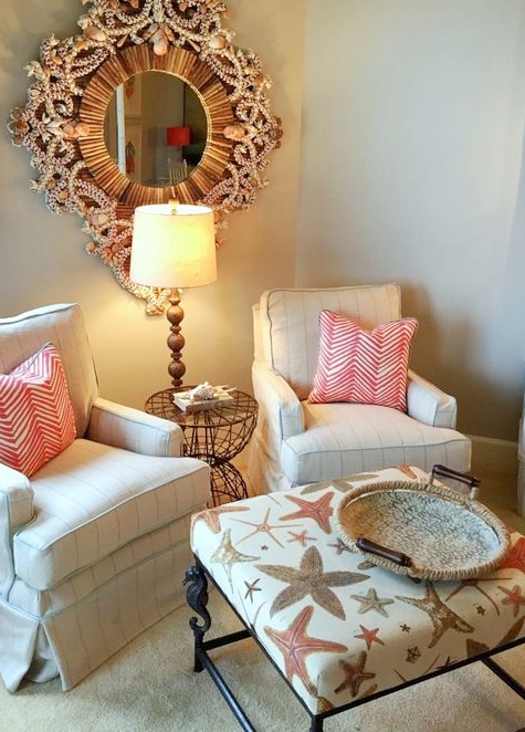 Coastal Nautical Living Room with Starfish Ottoman
