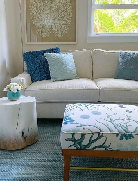 Coastal Nautical Ottoman with Sea-Inspired Print