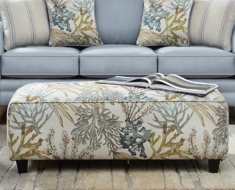 Coastal Nautical Ottoman with Seaweed Pattern