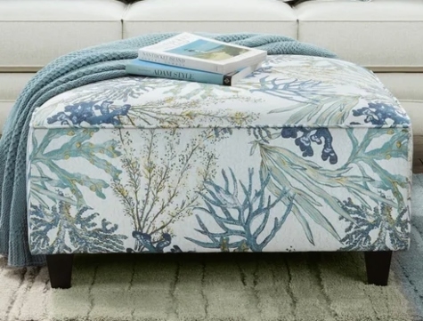 Coastal Nautical Ottoman with Seaweed Pattern