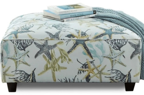 Coastal Nautical Ottoman with Starfish and Coral Design