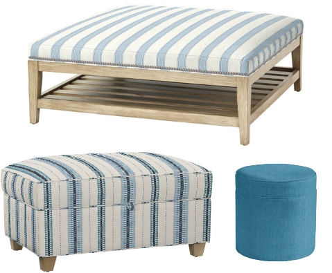 Coastal Nautical Ottomans in Blue and White Stripes