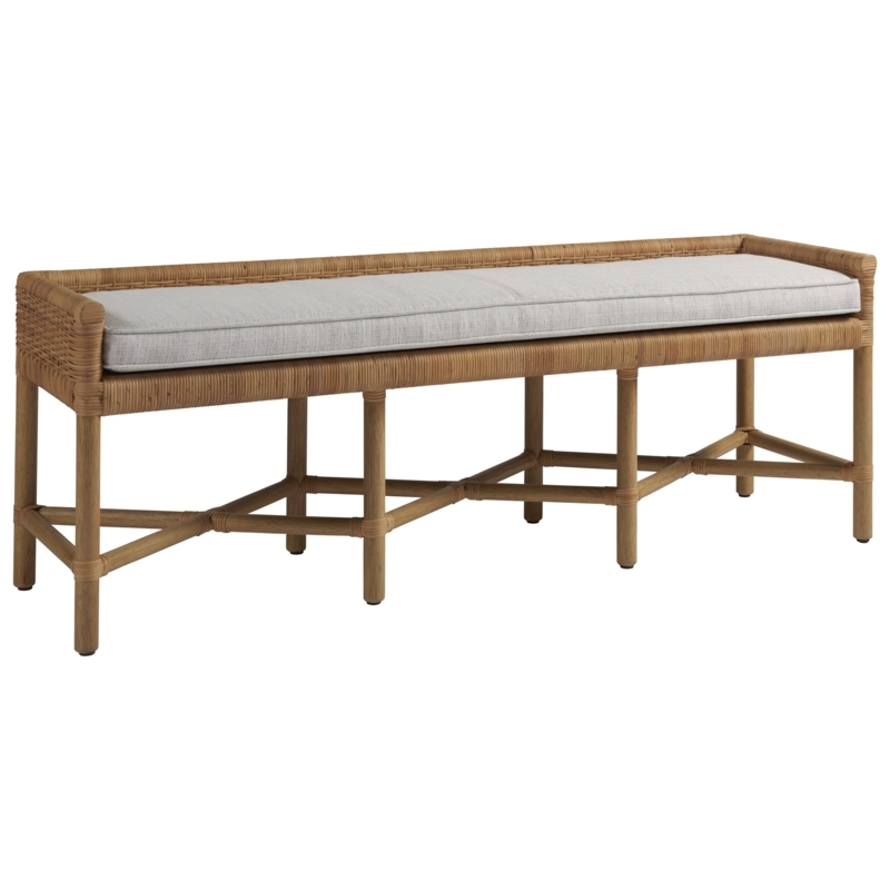 Coastal Rattan Bench with Light Gray Cushion