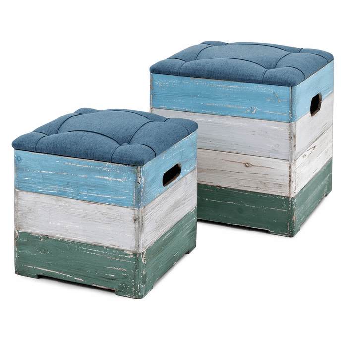 Coastal Style Ottomans: Set of 2 Beach Shack Crate Ottomans. Set of 2 ...