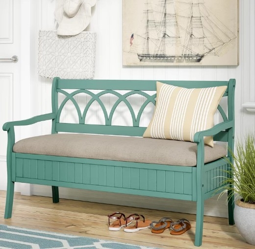 Coastal Style Upholstered Storage Bench