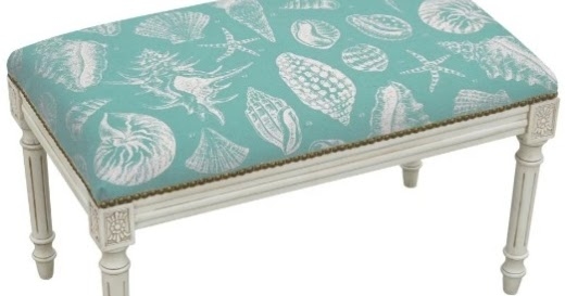 Coastal Upholstered Storage Bench with Shell Pattern