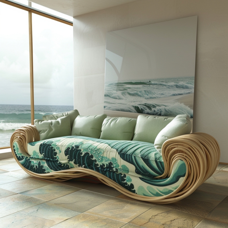Coastal Wave-Inspired Artistic Sofa Design