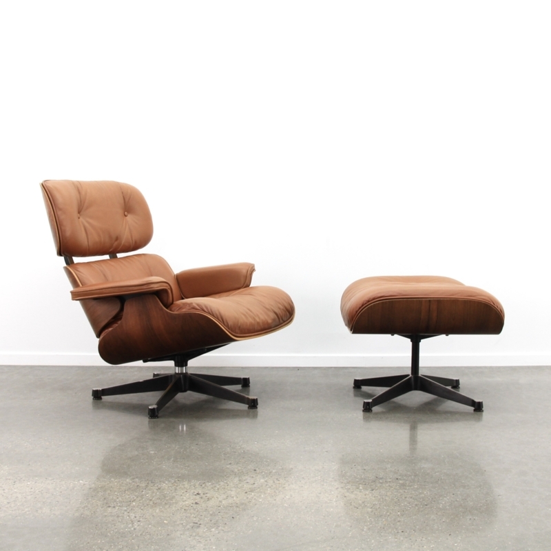 Cognac Leather Eames Lounge Chair with Ottoman