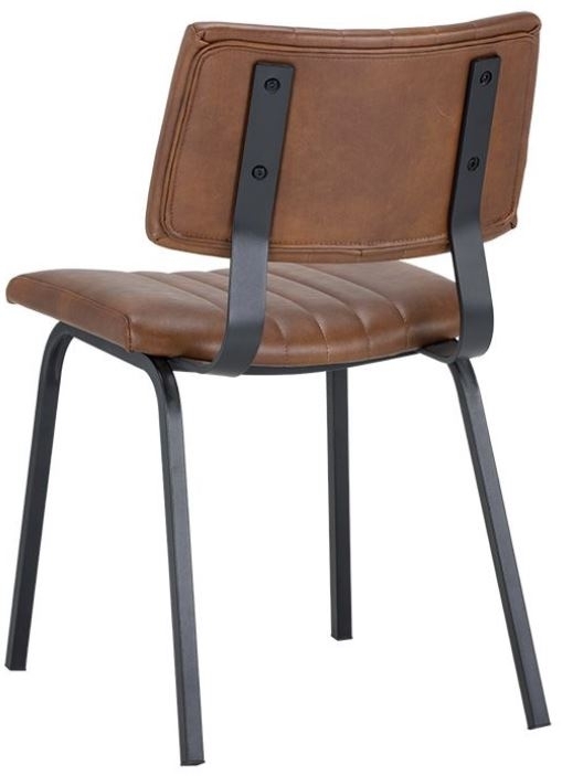 Cognac Leather Parson Dining Chair with Black Metal Frame