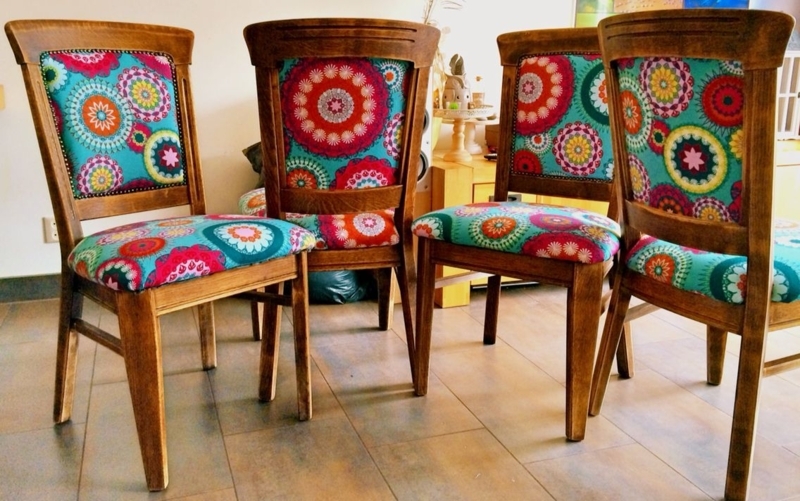 Colorful Boho Upholstered Vintage Dining Chairs