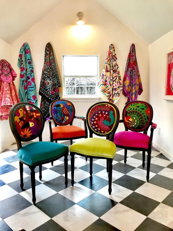 Colorful Eclectic Boho Dining Chairs with Embroidery