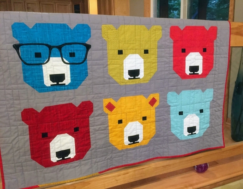 Colorful Geometric Bear Quilt for Kids' Rooms