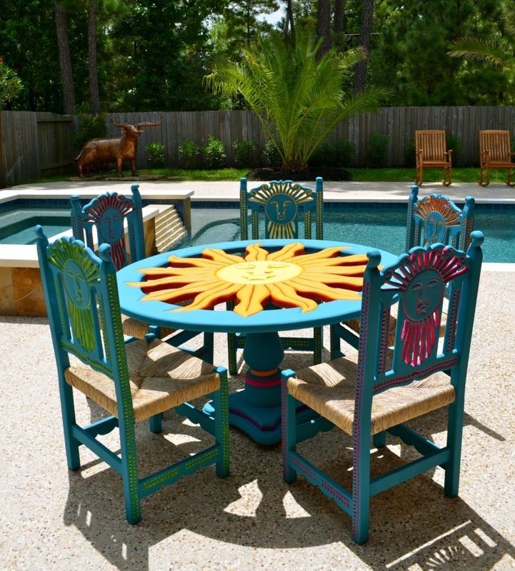 Colorful Mexican Sun Motif Outdoor Dining Set