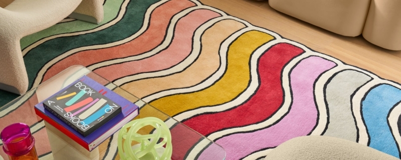 Colorful Modern Wavy Asymmetrical Rug Design