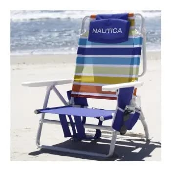 Colorful Nautica Beach Chair on Sandy Shore