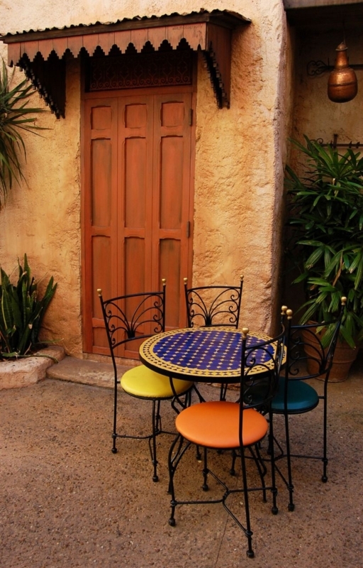 Colorful Outdoor Mexican Patio Set with Wrought Iron Chairs