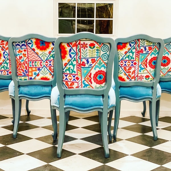 Colorful Patterned Upholstered Dining Chairs