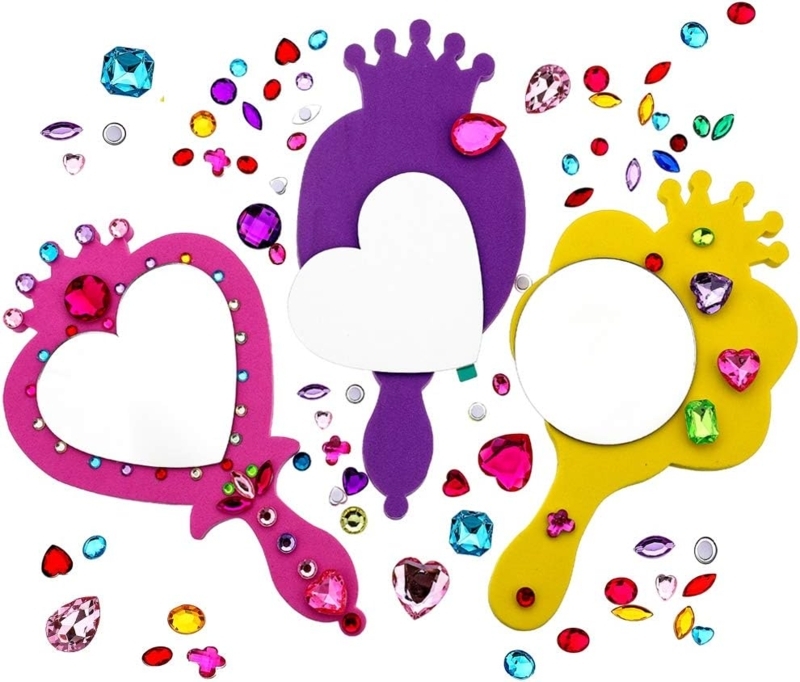 Colorful Princess Foam Hand Mirrors with Decorative Gems