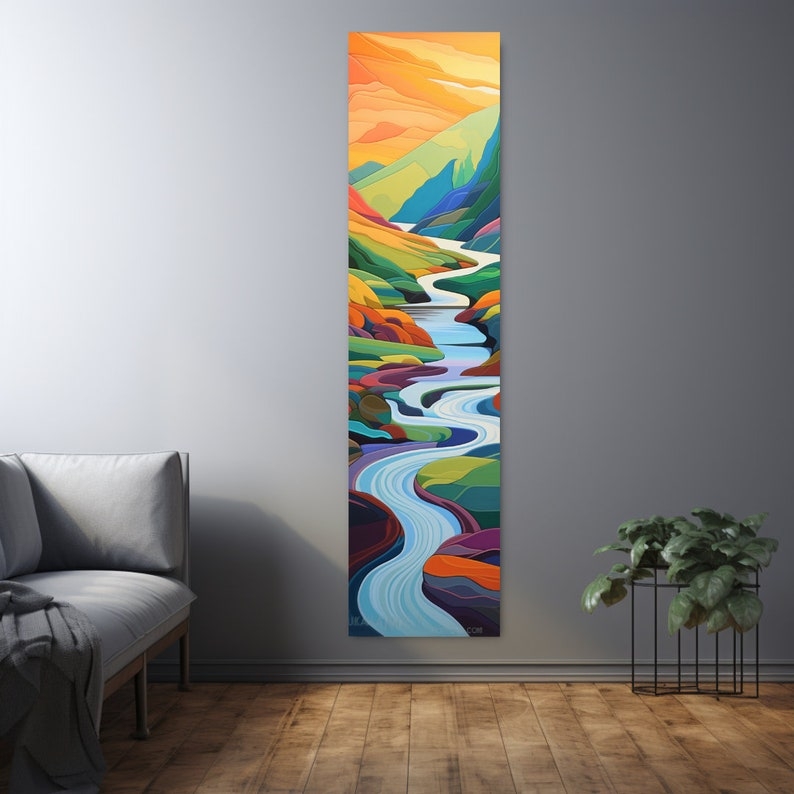 Colorful Tall Narrow River Landscape Canvas Art