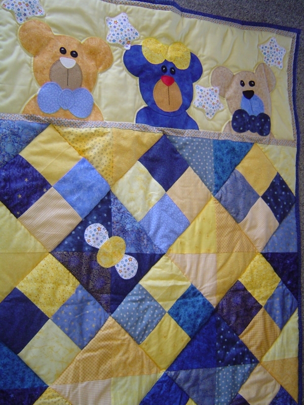 Colorful Teddy Bear Patchwork Quilt for Baby Boys