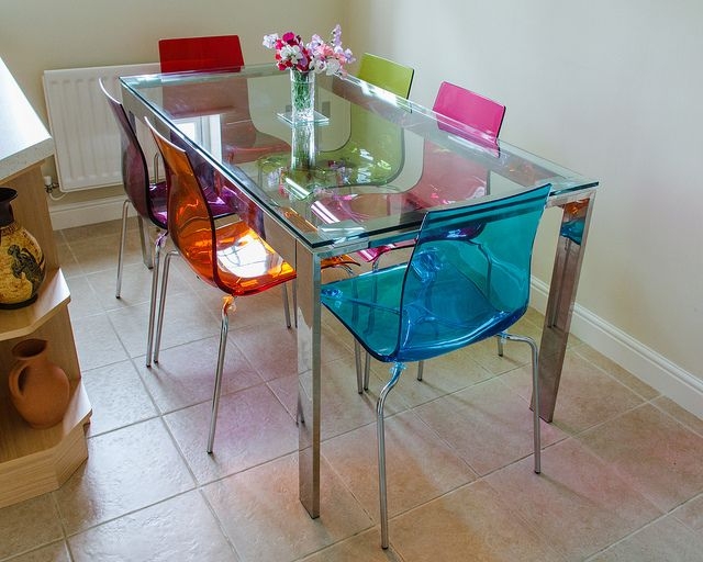 Colorful Transparent Dining Chairs with Glass Table