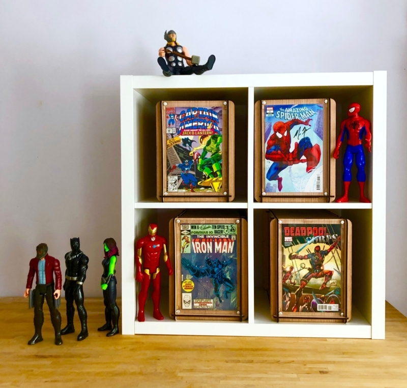 Comic Book Storage Boxes with Action Figures Display