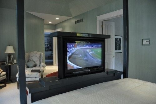 Contemporary Bed Frame with Built-in TV Lift Footboard
