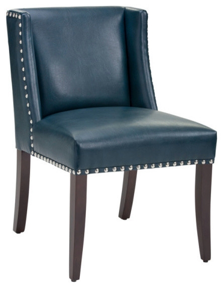 Contemporary Blue Bonded Leather Dining Chair