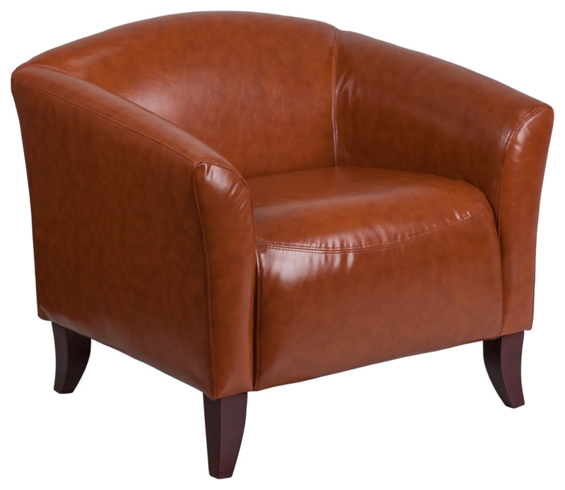 Contemporary Cognac Leather Accent Chair with Wood Legs