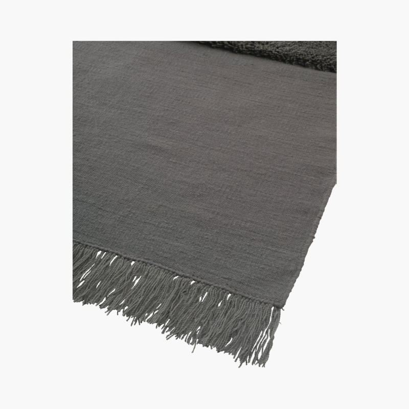 Contemporary Grey Asymmetrical Area Rug with Fringe