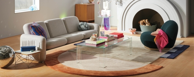 Contemporary Living Room with Asymmetrical Rugs