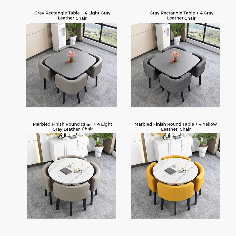 Contemporary Nesting Dining Table Set with Upholstered Chairs