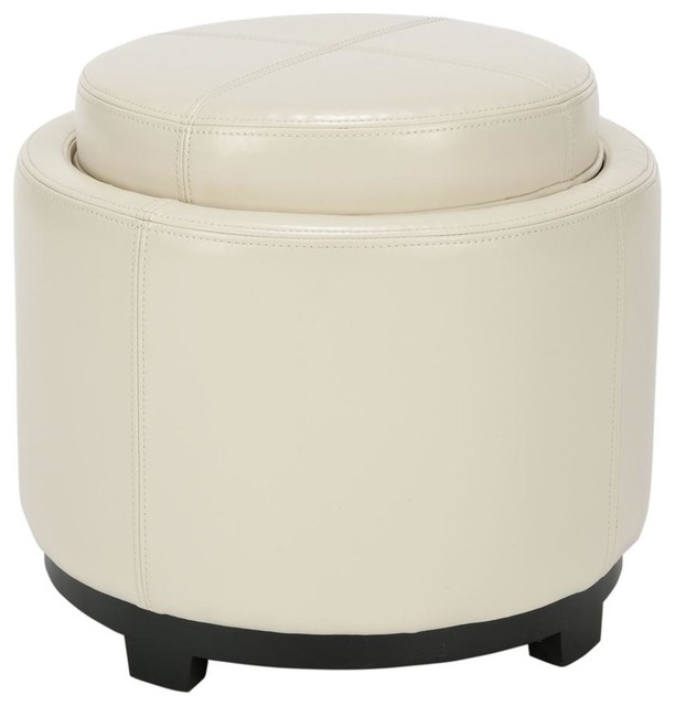 Contemporary Round Storage Ottoman with Single Tray