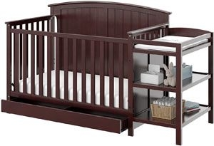 Convertible Baby Crib with Integrated Changing Table and Storage