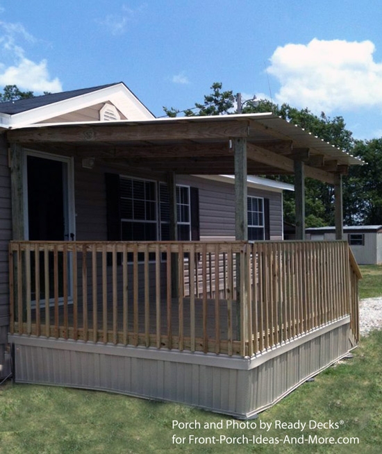 Covered Wooden Porch Design for Mobile Homes